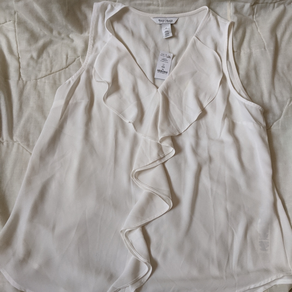 Off White Ruffle Front Tank